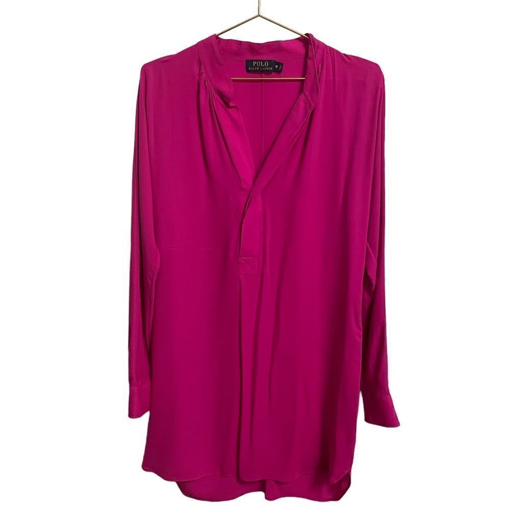 Polo Ralph Lauren Hot Pink Fushia Silk Tunic Shirt Dress M
